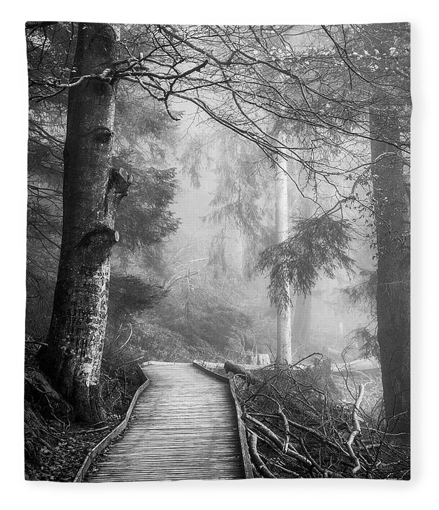 Black And White Fleece Blanket featuring the photograph Divine Forest by Philippe Sainte-Laudy