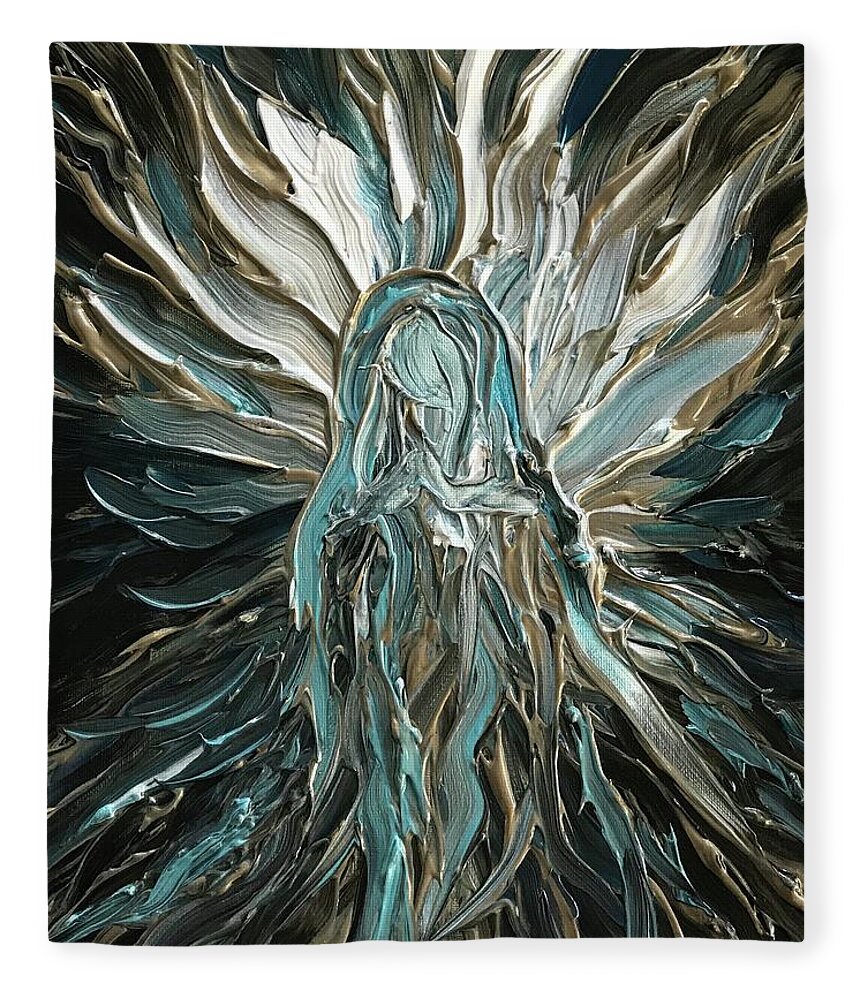 Abstract Fleece Blanket featuring the painting Divine Mother Silver by Michelle Pier