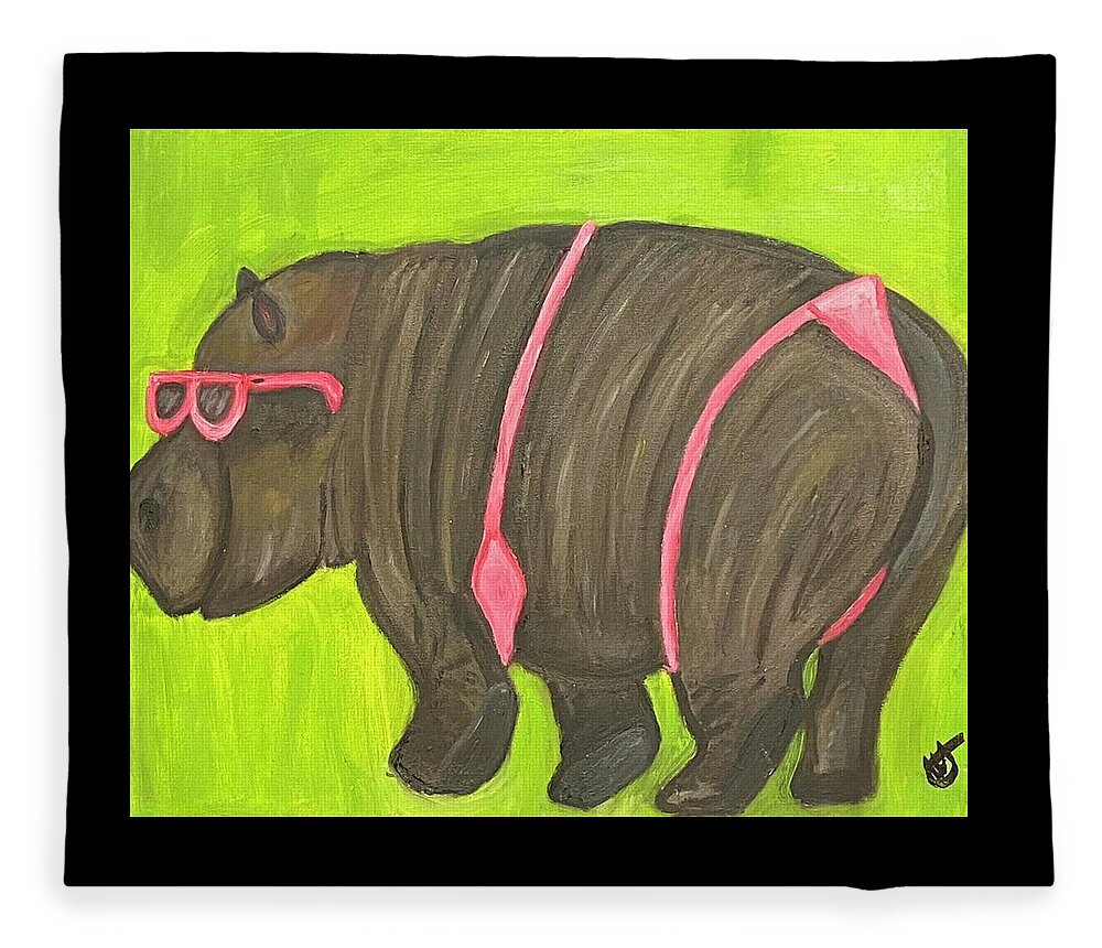 Hippo Fleece Blanket featuring the painting Do I Look Fat?  by Anita Hummel