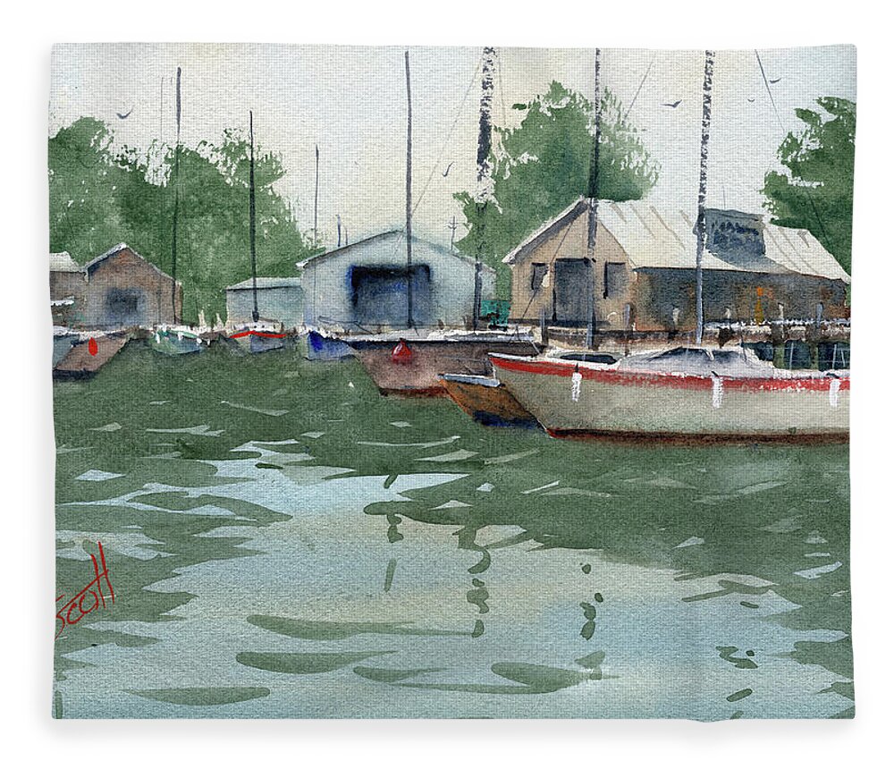 Boats Fleece Blanket featuring the painting Dockside by Scott Brown