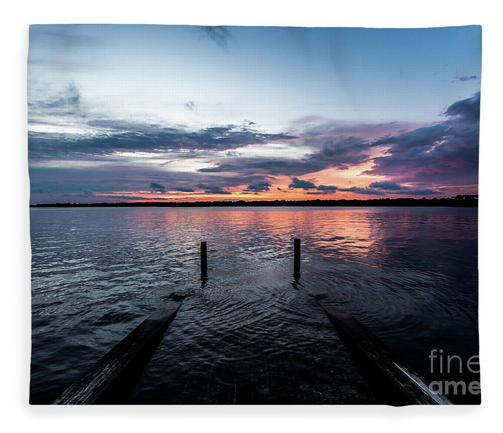 Sunset Fleece Blanket featuring the photograph Dockside Sunset by Beachtown Views