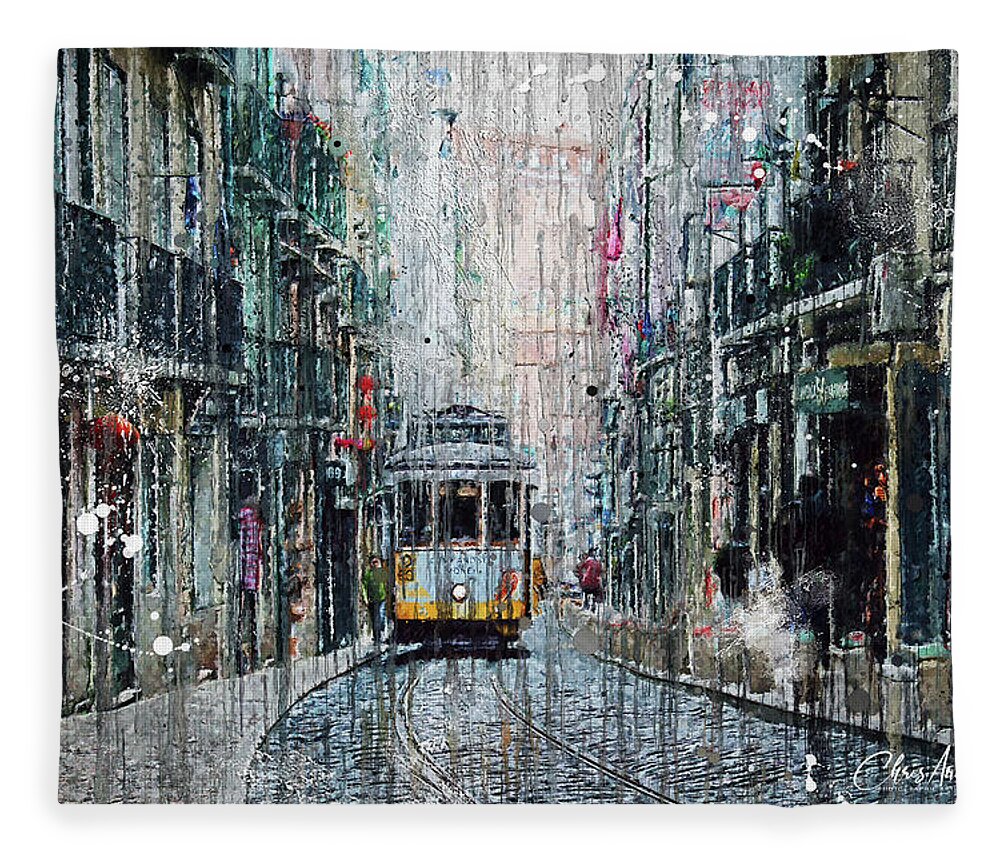 Lisbon Fleece Blanket featuring the digital art Does it ever rain in Lisbon by Chris Armytage