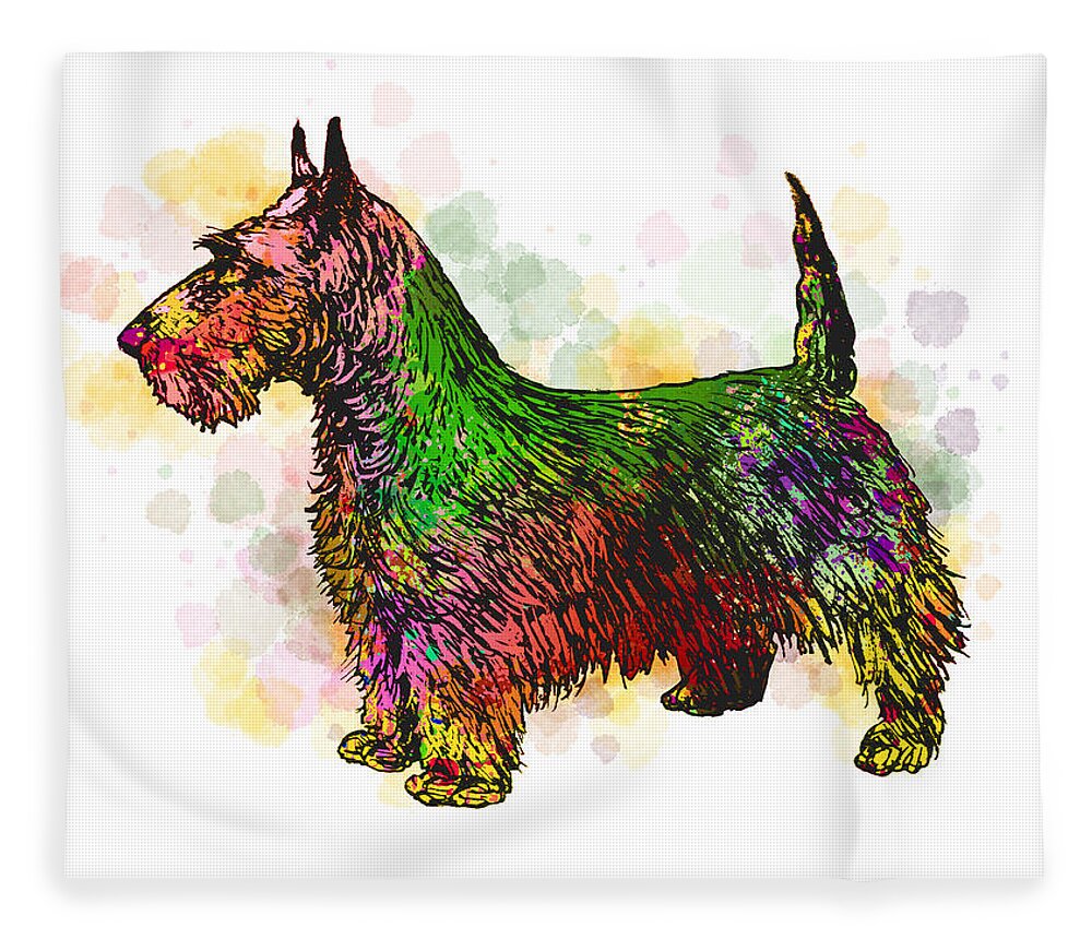 Dog Fleece Blanket featuring the mixed media Dog 149 Fox Terrier by Lucie Dumas