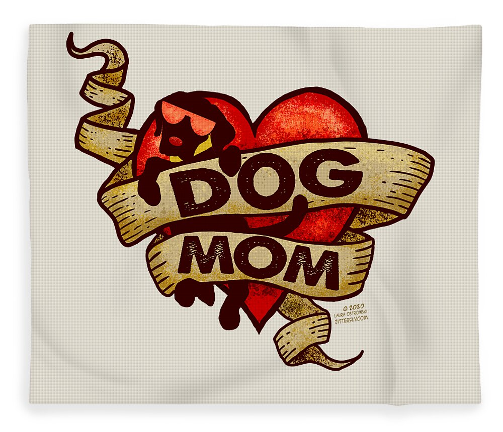 Dog Fleece Blanket featuring the digital art Dog Mom Retro Tattoo Heart by Laura Ostrowski
