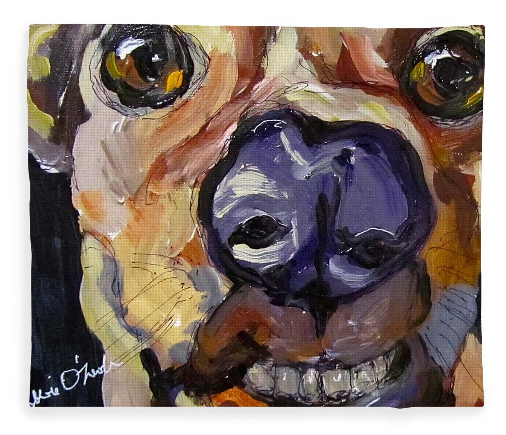 Dog Fleece Blanket featuring the painting Dogsdon't smile do they? by Barbara O'Toole