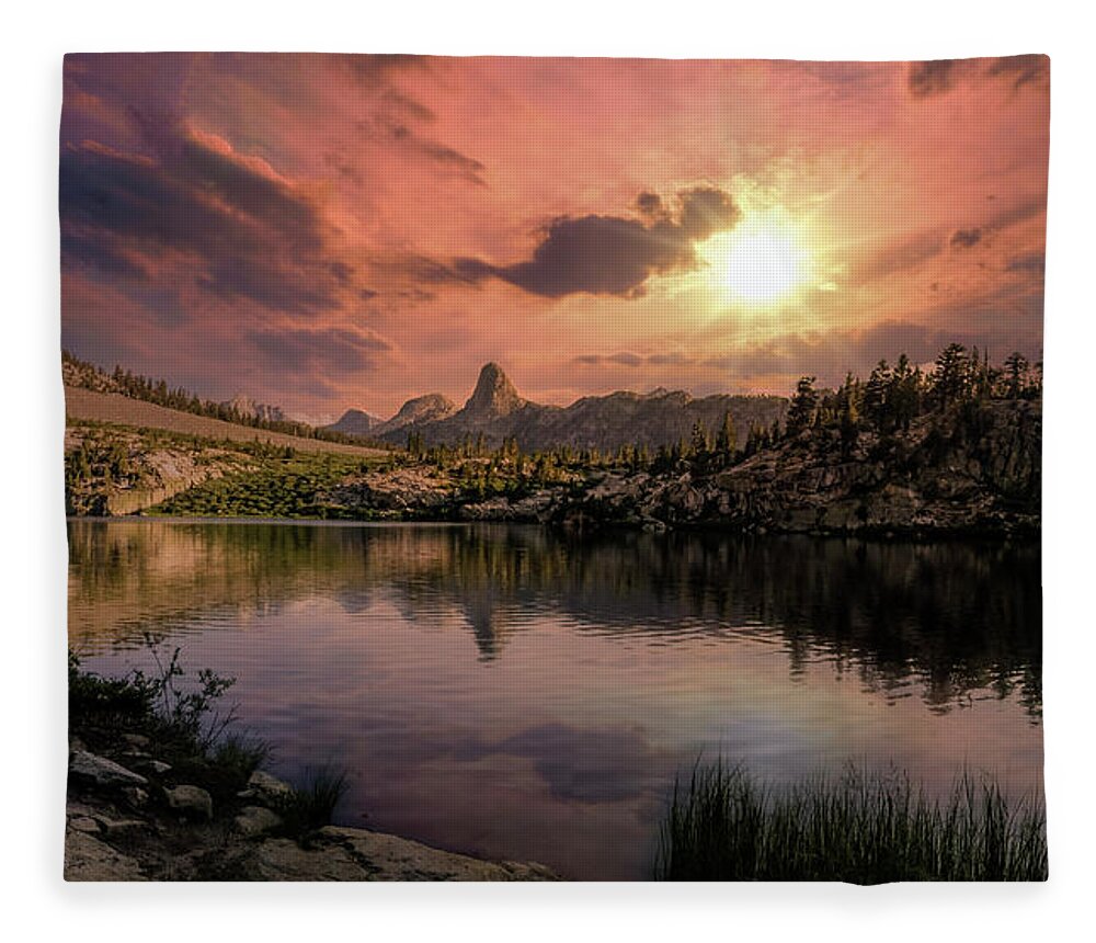 Landscape Fleece Blanket featuring the digital art Dollar Lake Sunset by Romeo Victor