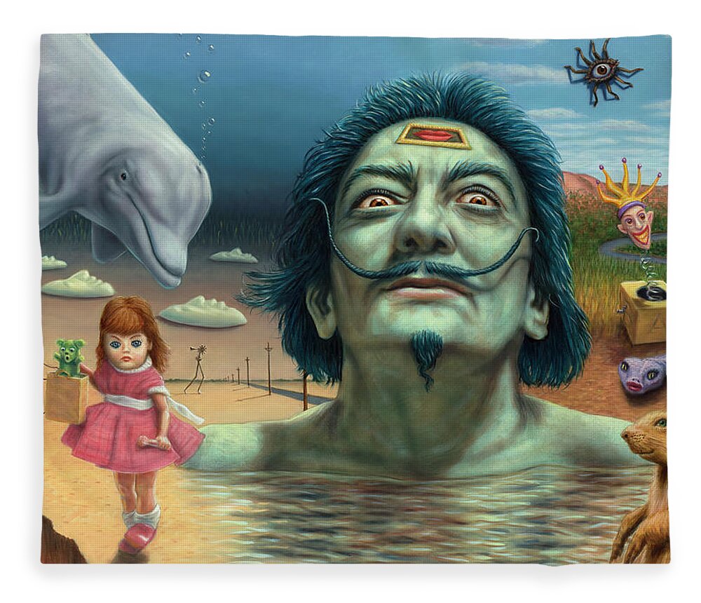 Salvador Fleece Blanket featuring the painting Dolly in Dali-Land by James W Johnson