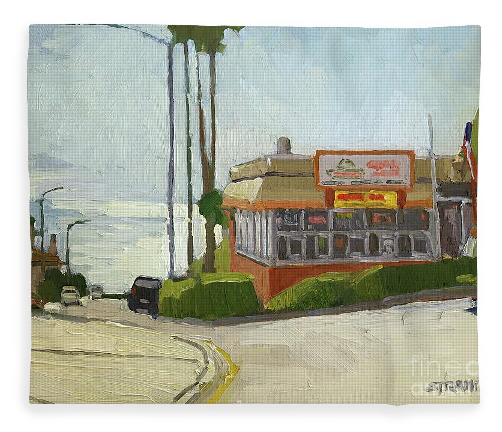 Don Bravo Fleece Blanket featuring the painting Don Bravo Grill and Cantina - La Jolla, California by Paul Strahm