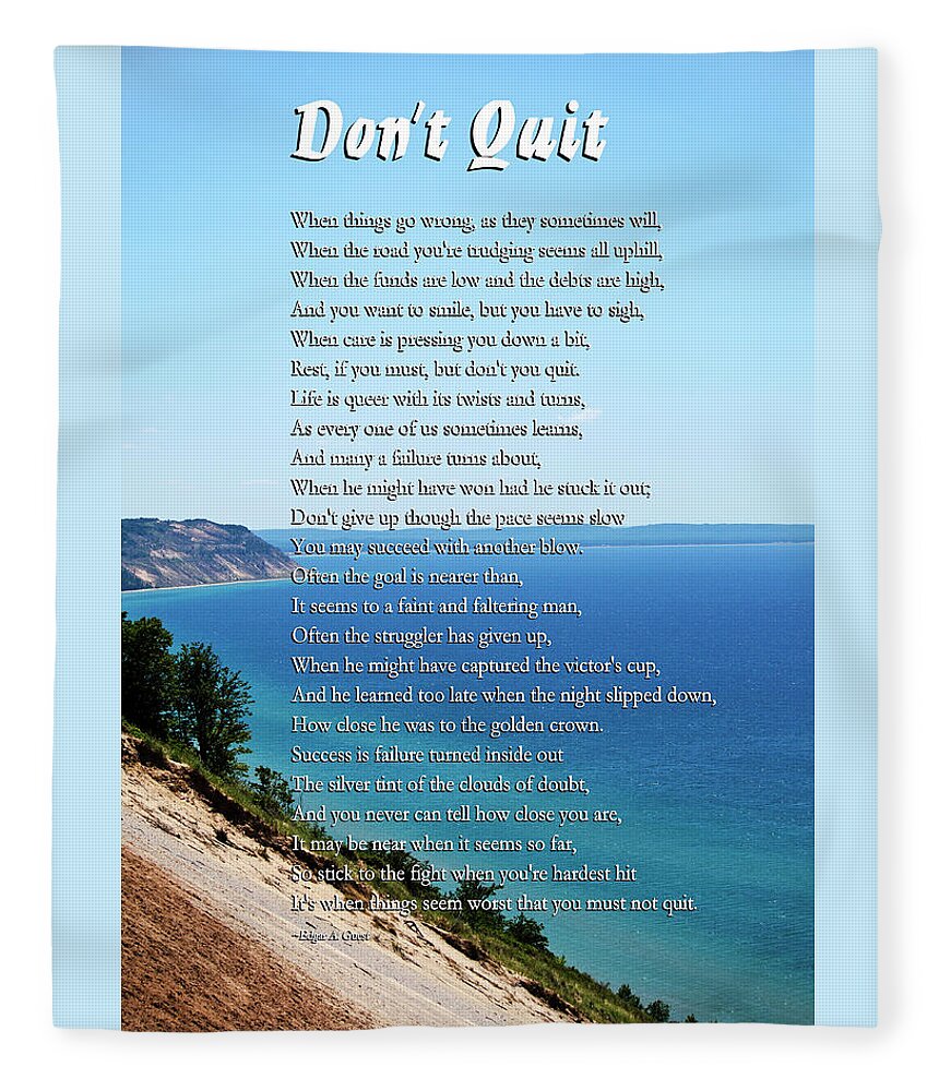 Inspirational Fleece Blanket featuring the mixed media Don't Quit Inspirational Poem by Christina Rollo