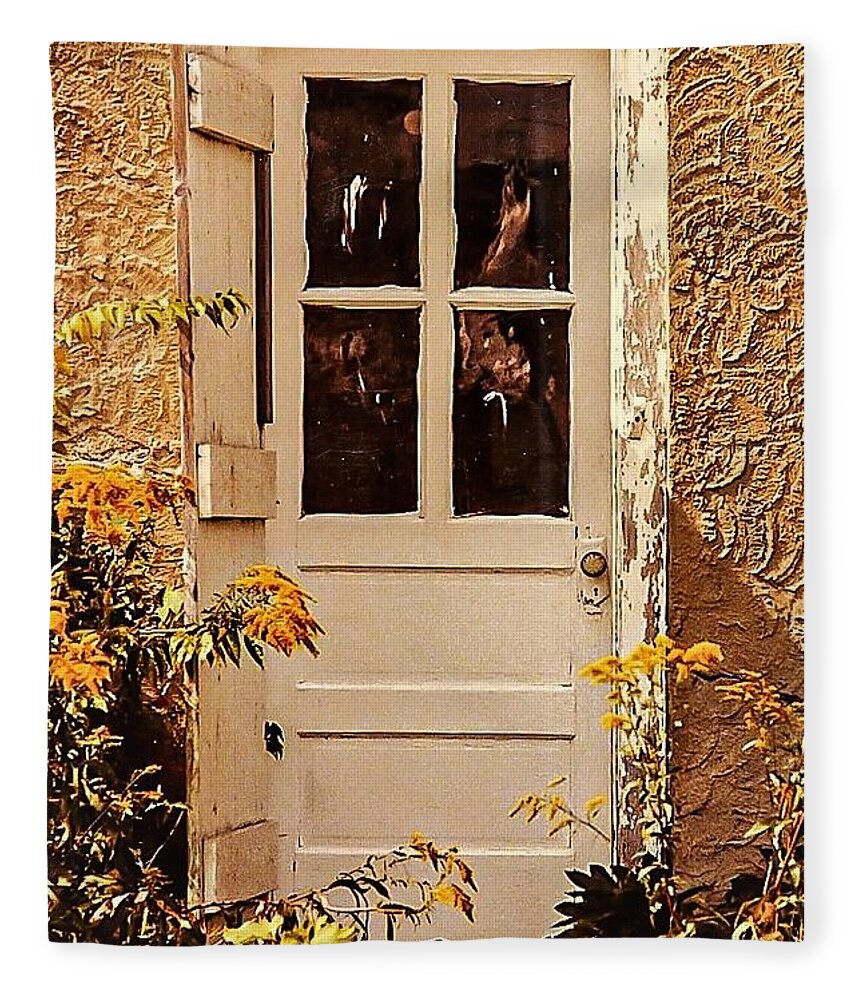 Door Yellow Wood Flower Fleece Blanket featuring the photograph Door1 by John Linnemeyer