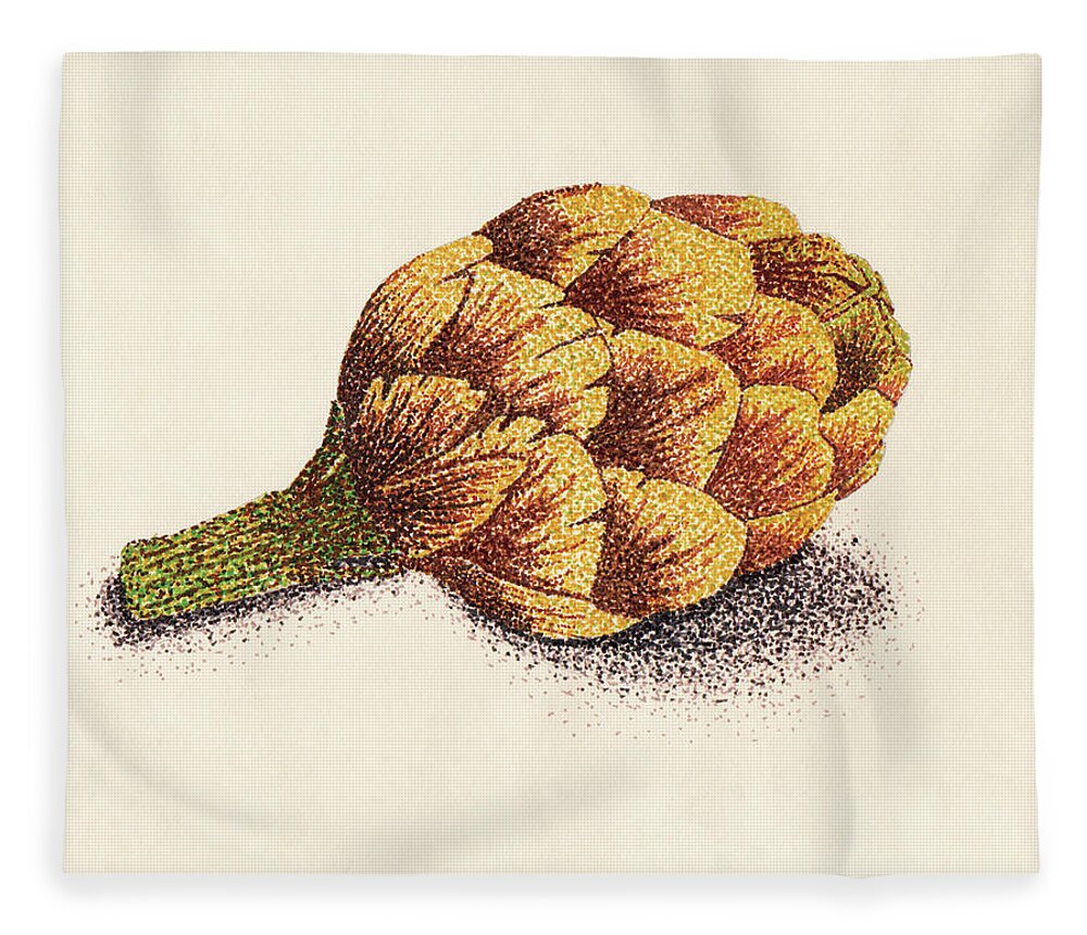 Pointillism Fleece Blanket featuring the drawing Dotted Artichoke by Heather E Harman