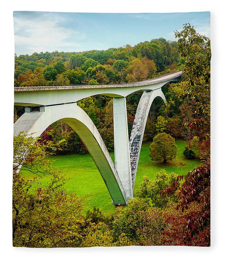 Double Arch Bridge Fleece Blanket featuring the mixed media Double Arch Bridge- Photo by Linda Woods by Linda Woods