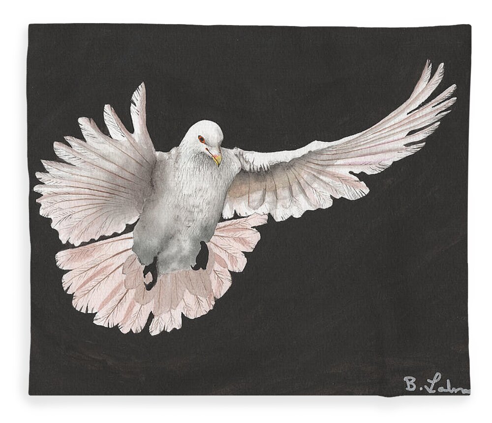 Dove Watercolor Fleece Blanket featuring the painting Dove Descending by Bob Labno
