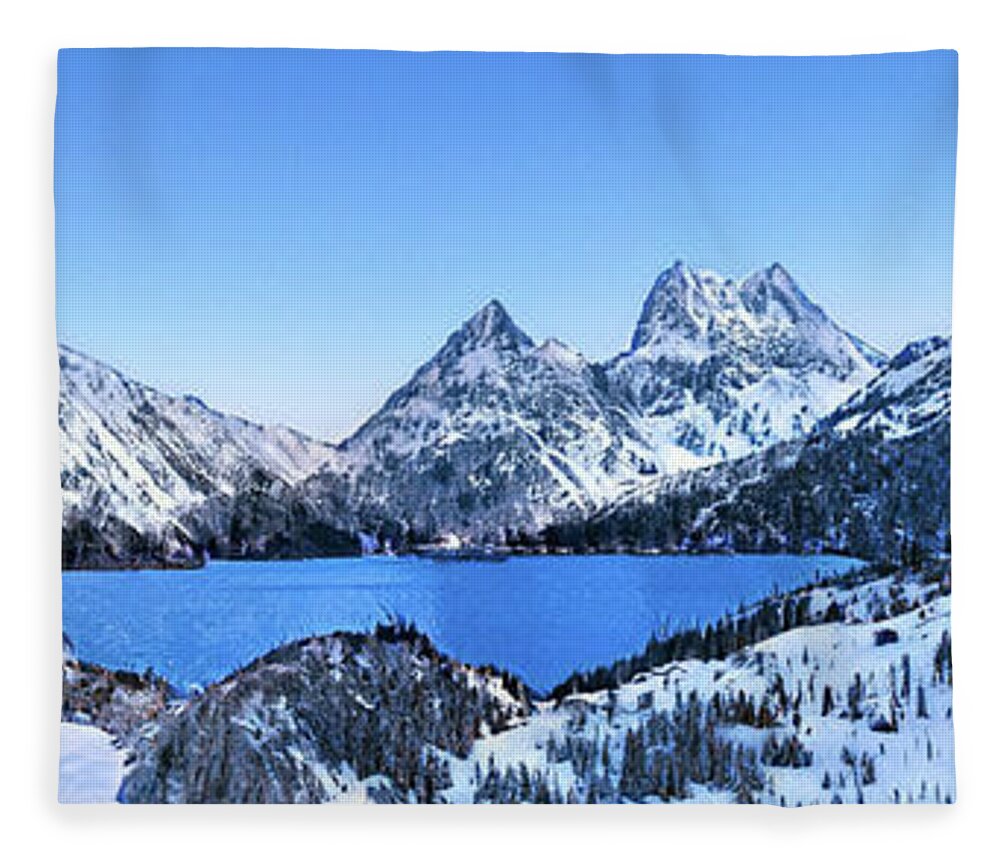 Australia Fleece Blanket featuring the photograph Dove Lake and Cradle Mountain under snow by Frank Lee
