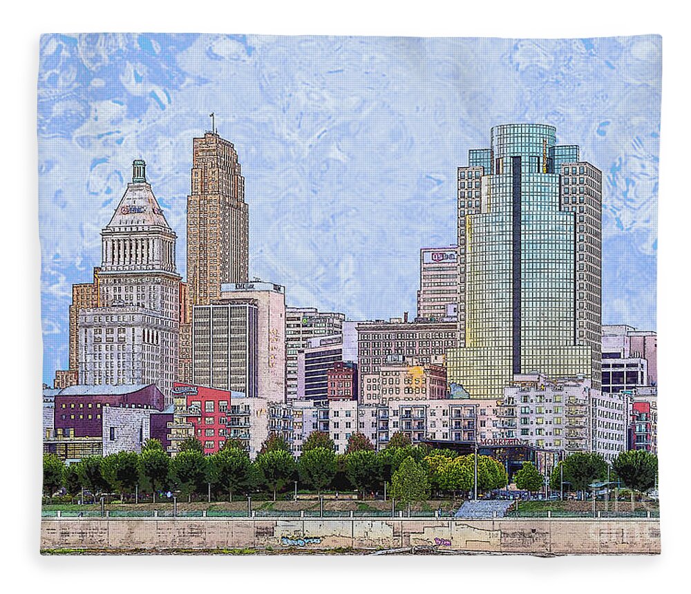 Cincinnati Fleece Blanket featuring the digital art Downtown Cincinnati - the Banks by Bentley Davis