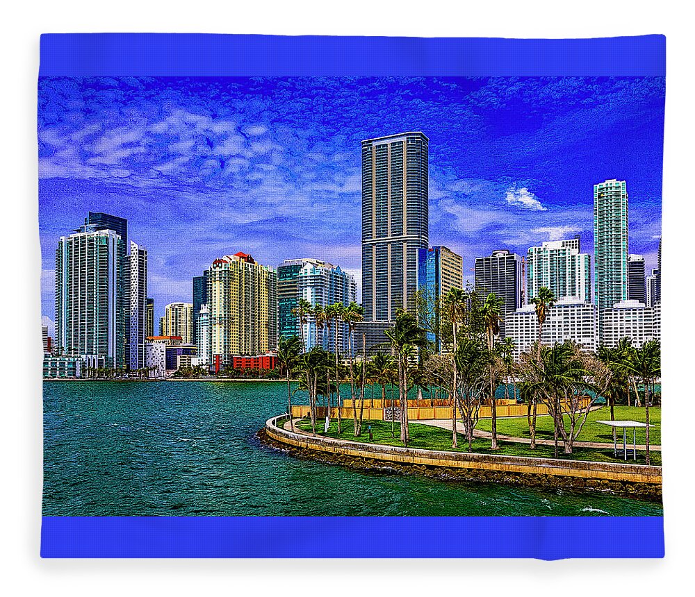 Downtown Miami Fleece Blanket featuring the digital art Downtown Miami by SnapHappy Photos