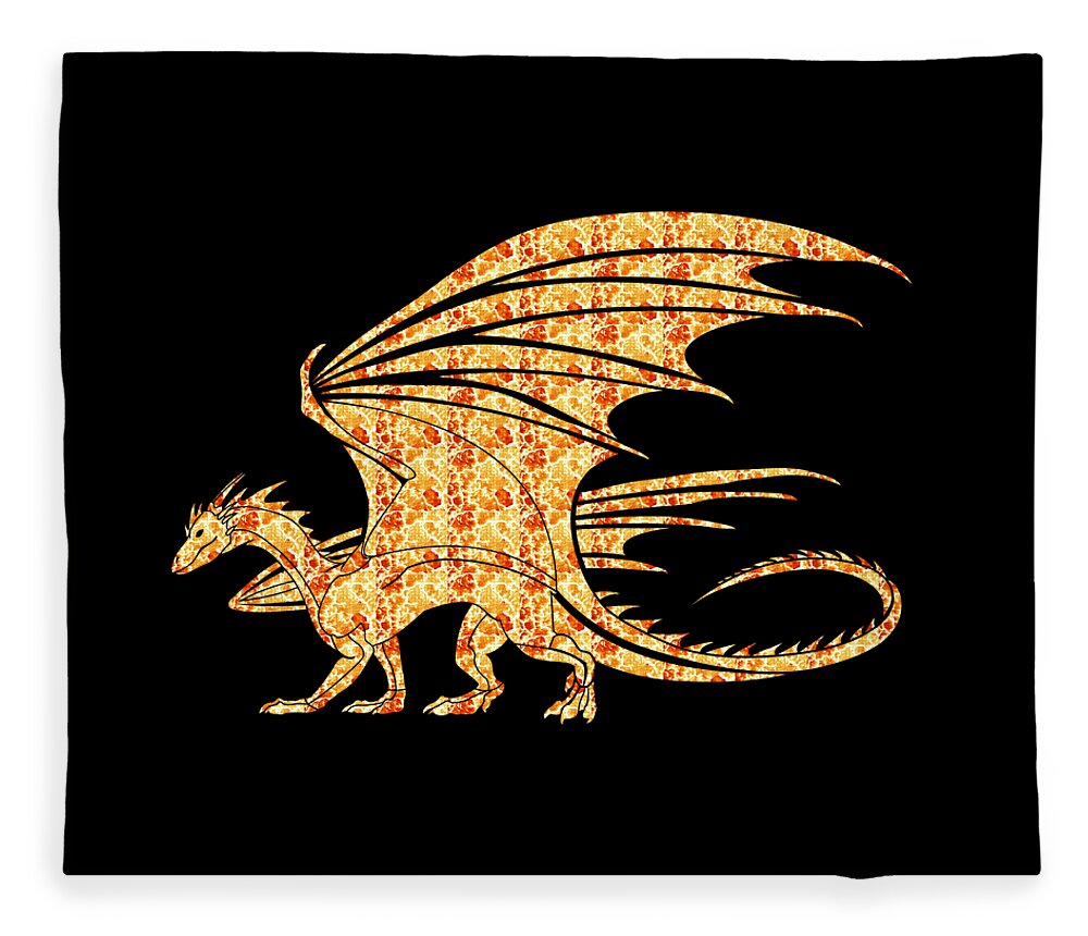 Dragon Fleece Blanket featuring the digital art Dragon Silhouette Filled with Fiery Flames by Ali Baucom