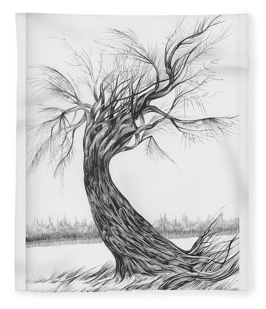 Pen And Ink Fleece Blanket featuring the drawing Drama Queen by Anna Duyunova