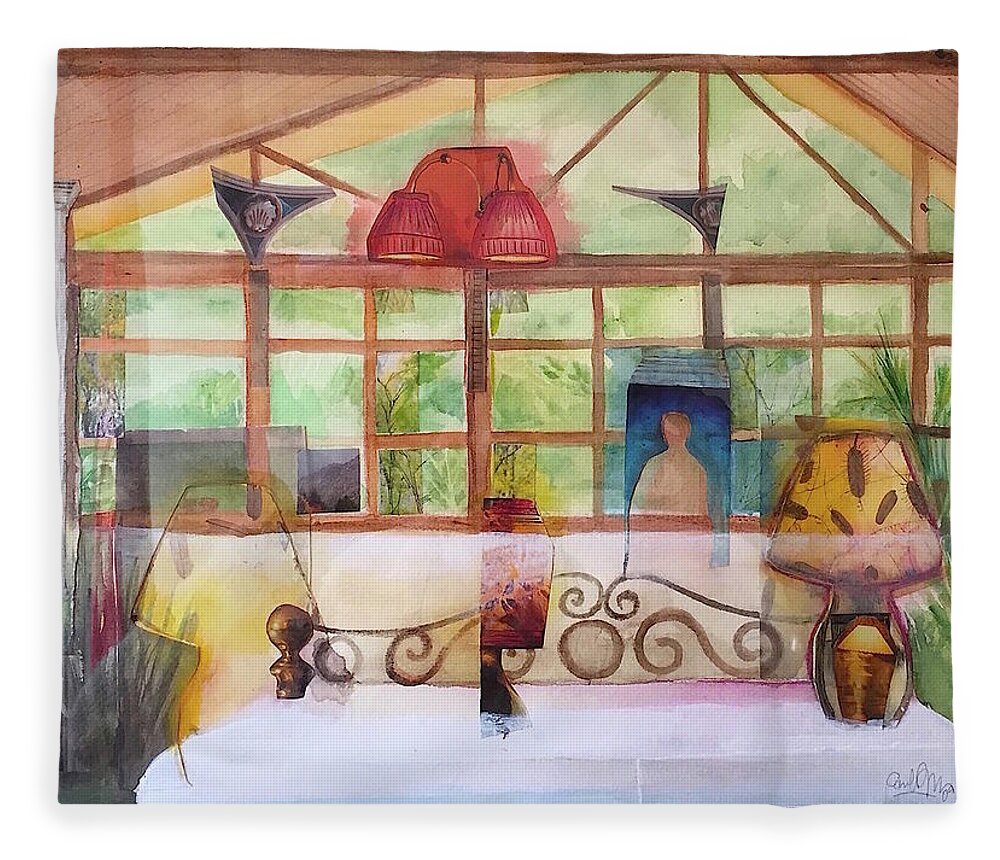 Collage Fleece Blanket featuring the painting Dreamed view from the window by Carolina Prieto Moreno