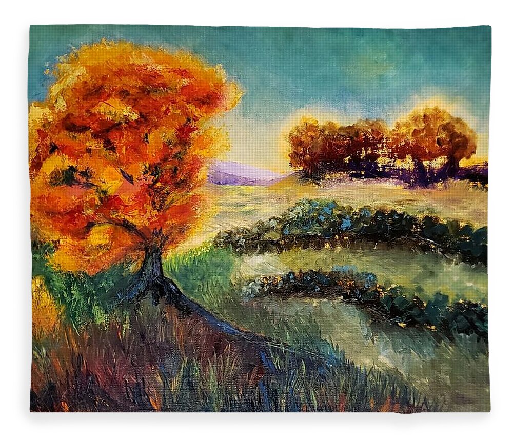  Landscape Fleece Blanket featuring the painting Dreaming in Color by Kim Shuckhart Gunns