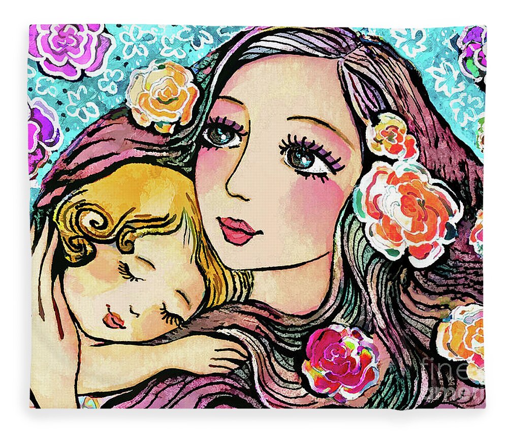 Mother And Child Fleece Blanket featuring the painting Dreaming in Roses by Eva Campbell