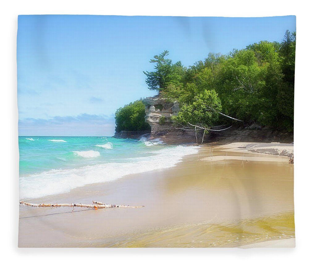 Day Fleece Blanket featuring the photograph Chapel Beach on Lake Superior by Robert Carter