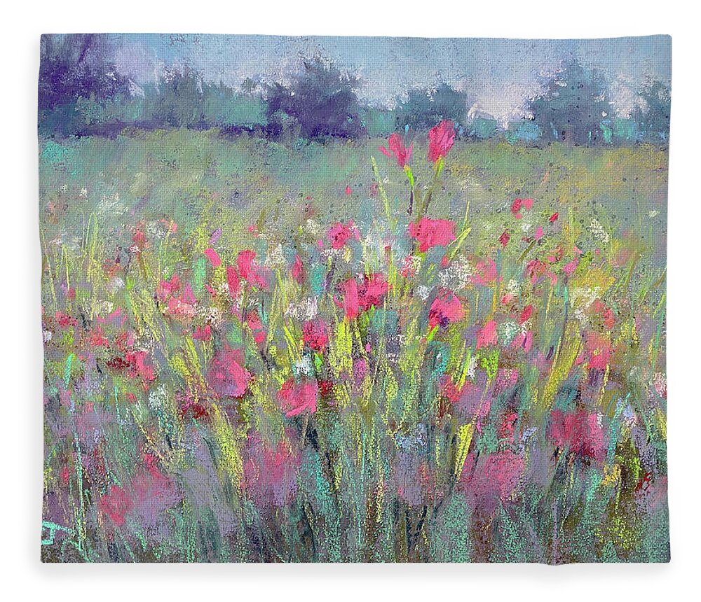Pink Flowers Fleece Blanket featuring the painting Dreams in Pink by Susan Jenkins