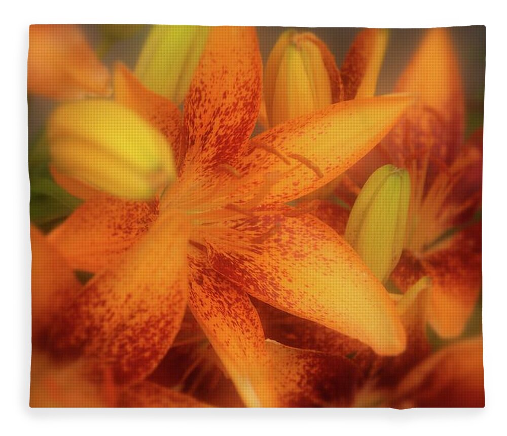 Lily Fleece Blanket featuring the photograph Dreamy Orange Sensation Lily by Angie Tirado