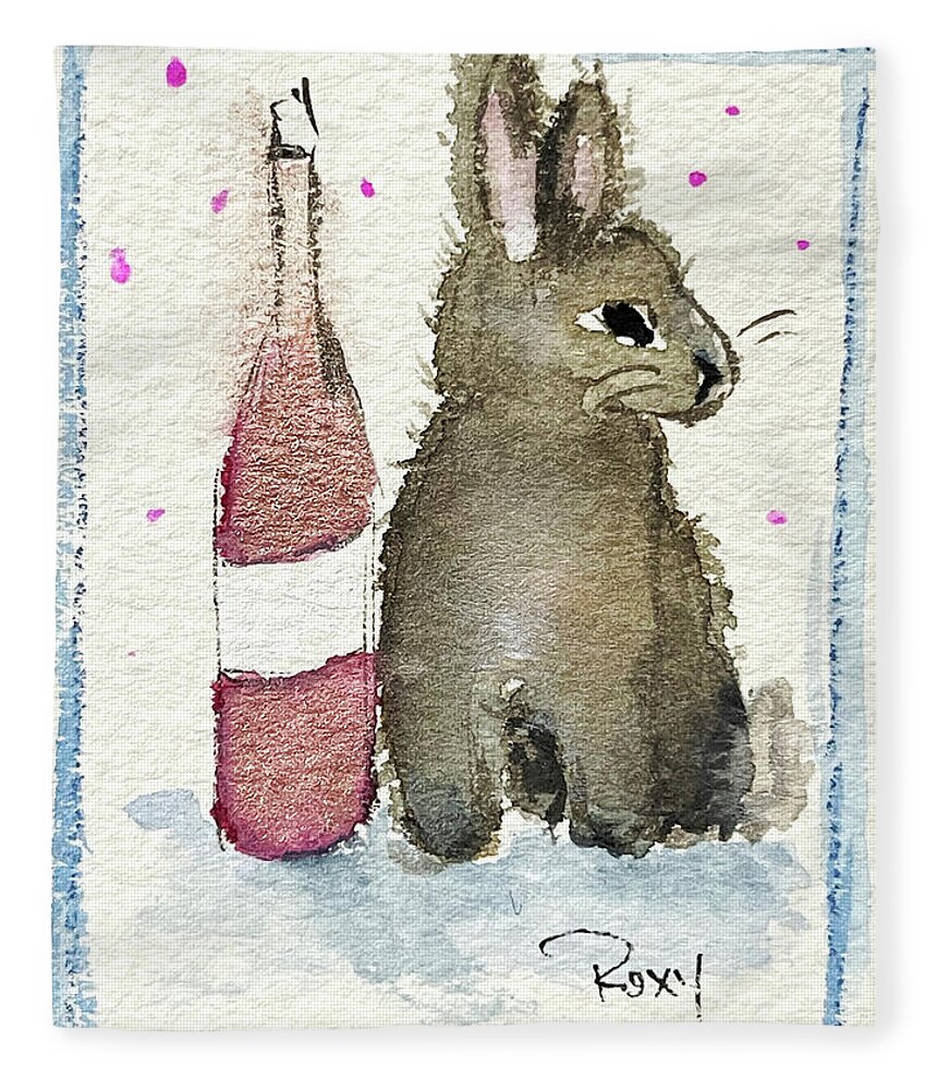 Bunny Fleece Blanket featuring the painting Drunk Bunny 1 by Roxy Rich