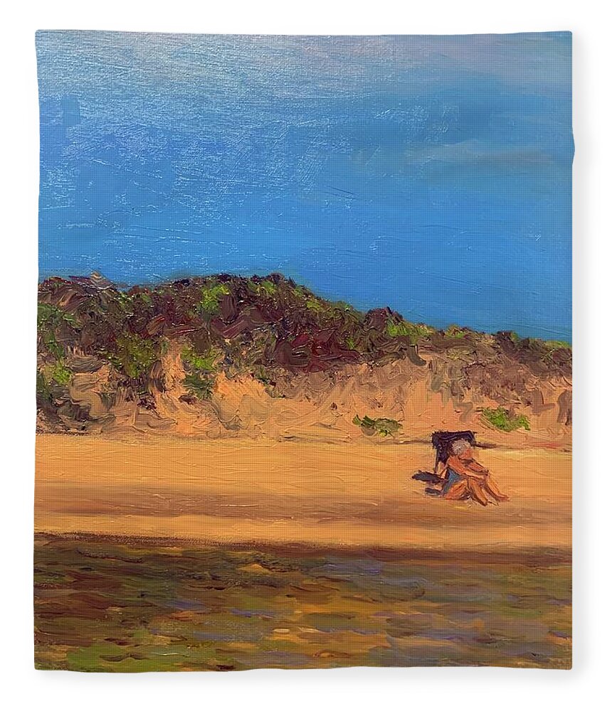 Cape Cod Wellfleet Beach Fleece Blanket featuring the painting Duck Harbor by Beth Riso