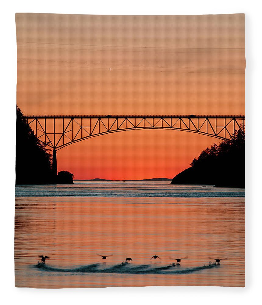 Deception Pass Fleece Blanket featuring the photograph Ducks Under the Bridge by Michael Rauwolf