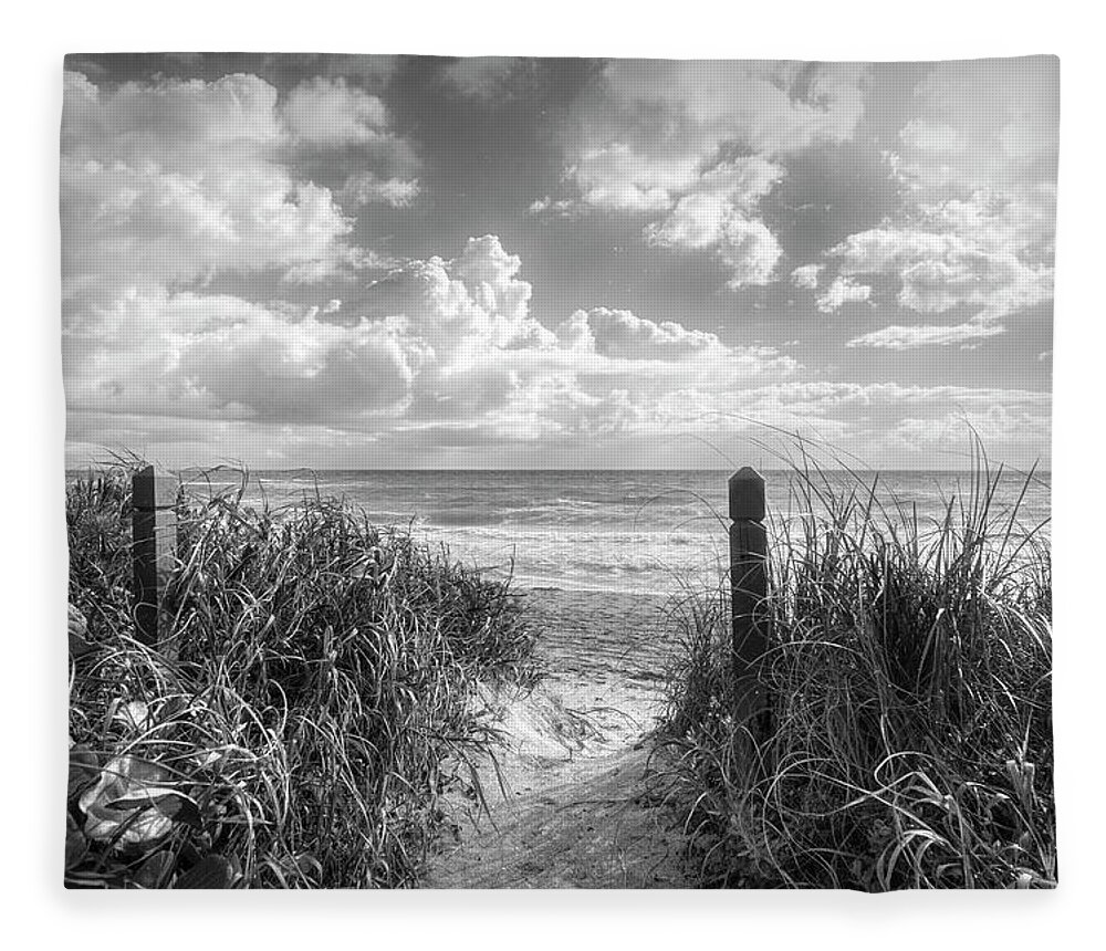 Boats Fleece Blanket featuring the photograph Dune Clouds over the Ocean Black and White by Debra and Dave Vanderlaan