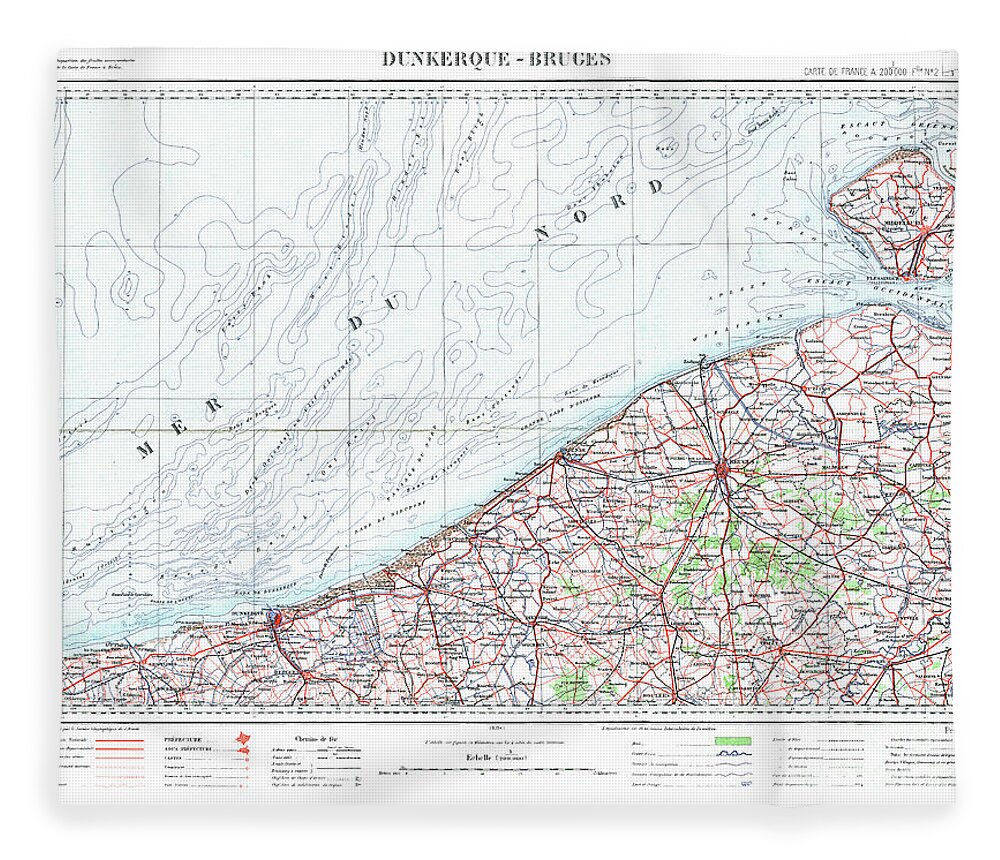 Dunkirk Fleece Blanket featuring the photograph Dunkirk France Map 1898 by Pete Klinger