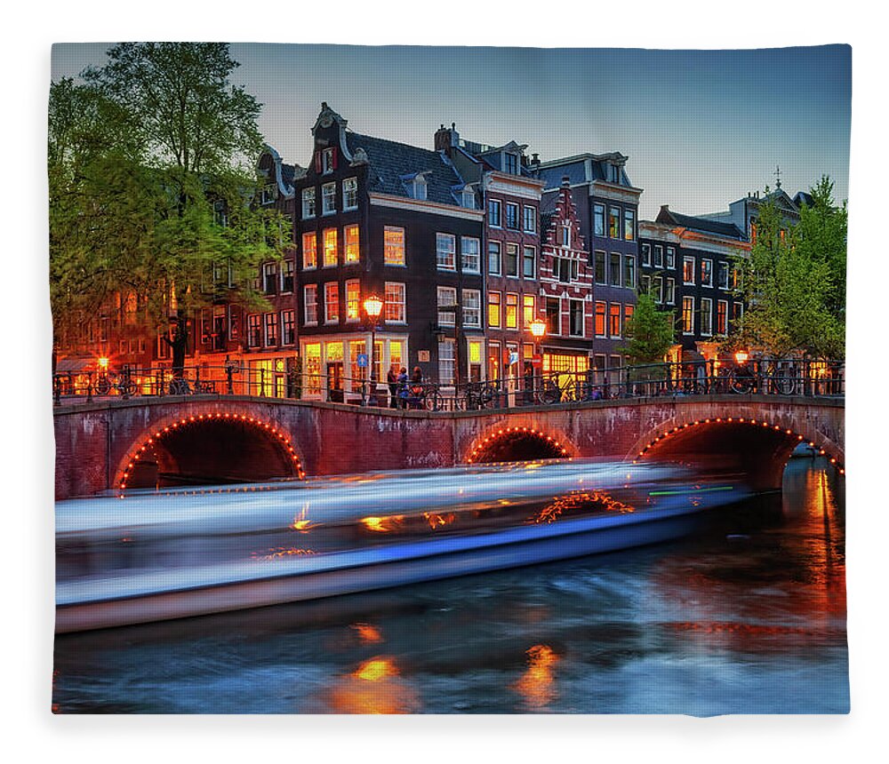 Amsterdam Fleece Blanket featuring the photograph Dusk in City of Amsterdam by Artur Bogacki