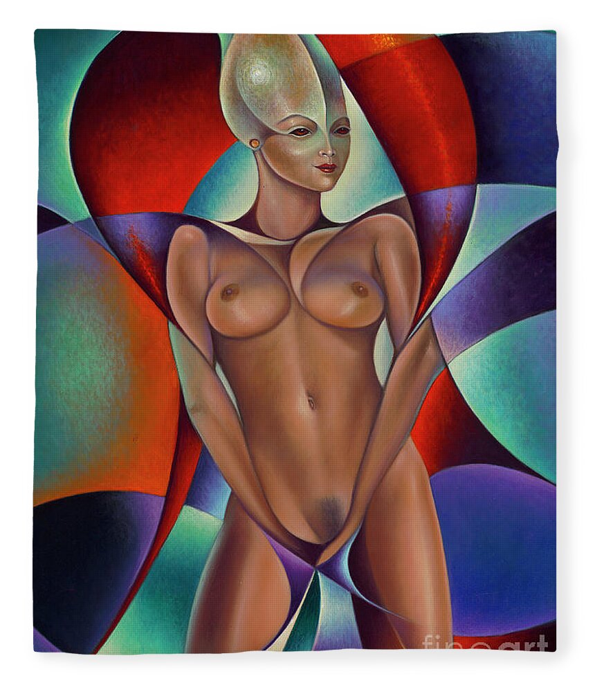 Alien Fleece Blanket featuring the painting Dynamic Queen II by Ricardo Chavez-Mendez