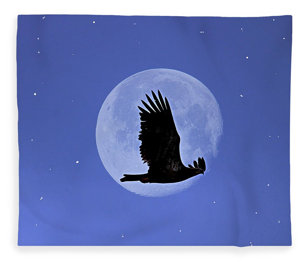 Eagle Fleece Blanket featuring the photograph Eagle Across the Moon by Mary Walchuck