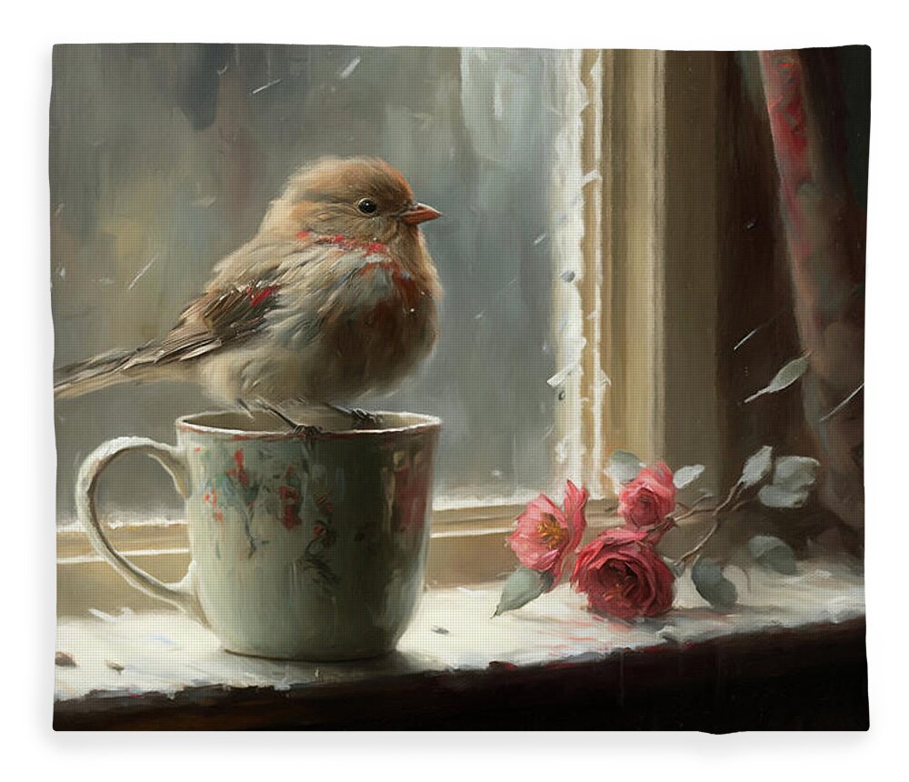 Birds Fleece Blanket featuring the painting Early Bird 4 Little Finch by Jai Johnson