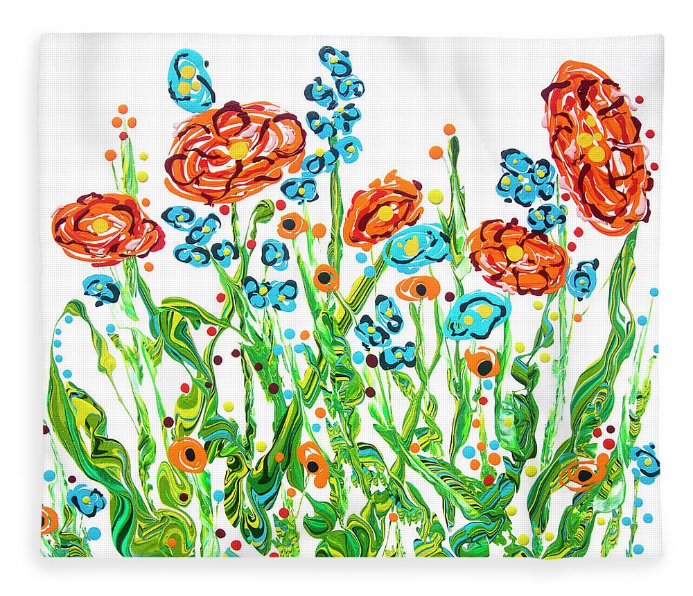 Fluid Acrylic Painting Fleece Blanket featuring the painting Early Spring Garden by Jane Crabtree