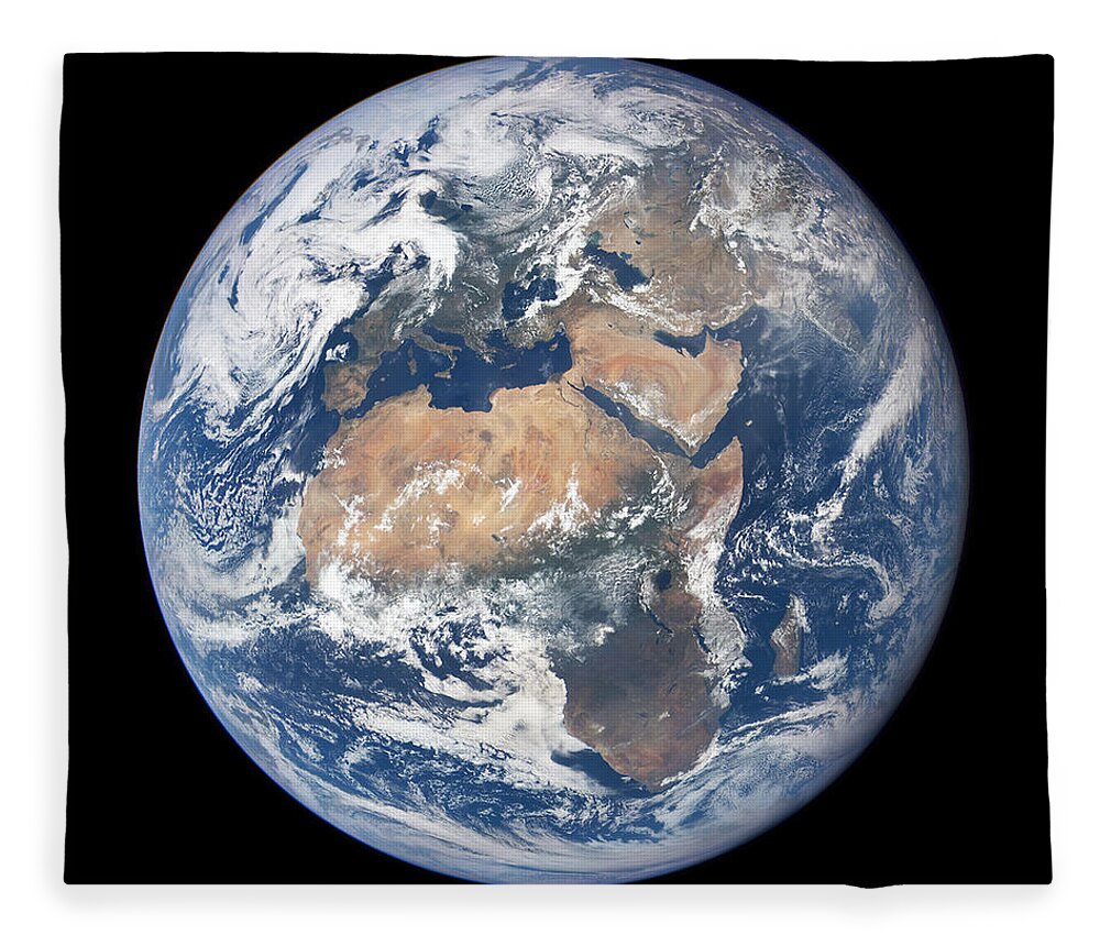 Restore Our Earth Fleece Blanket featuring the digital art Earth View from Space - Longitude 30 E by Stoneworks Imagery