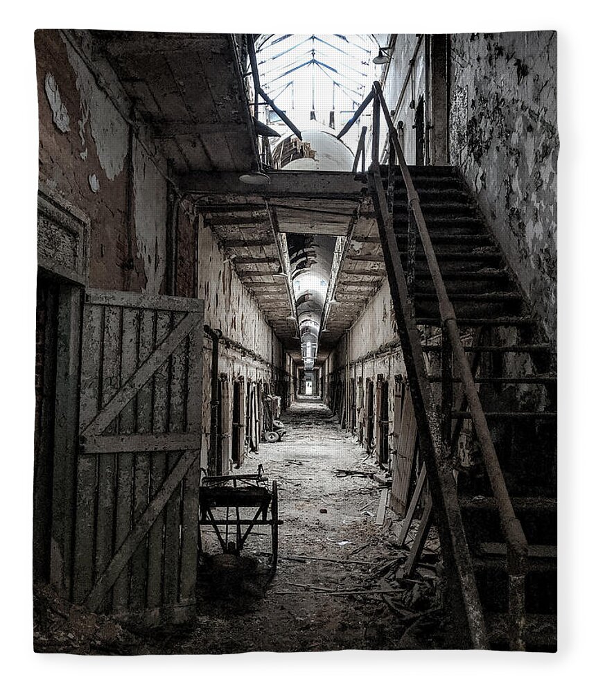 Penitentiary Fleece Blanket featuring the photograph Eastern State Penitentiary by Christopher Brown