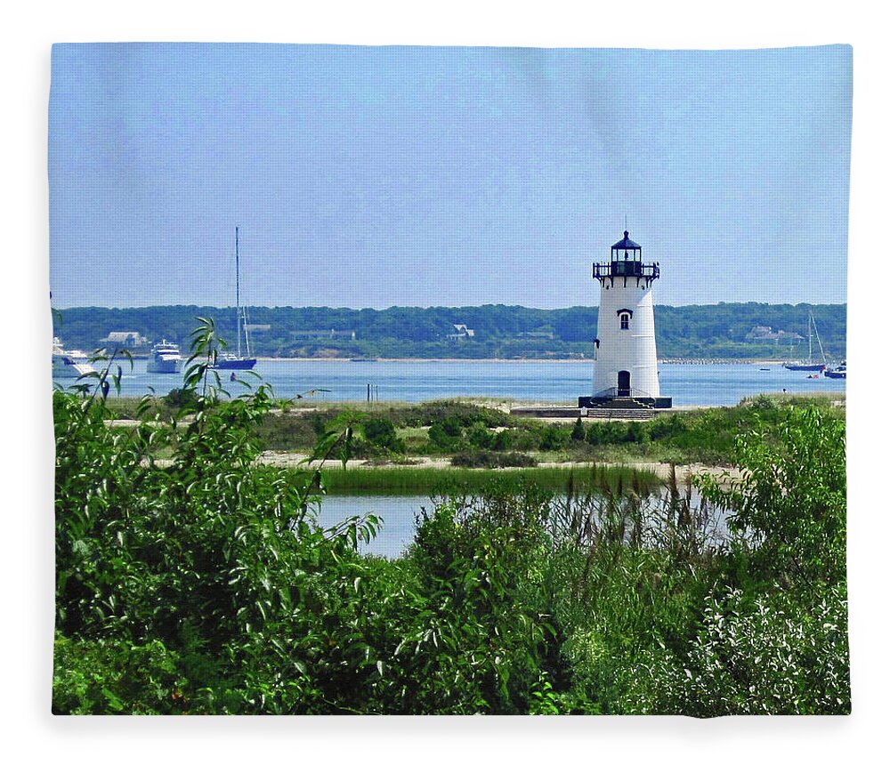 Landscape Fleece Blanket featuring the photograph Edgartown Lighthouse 300				 by Sharon Williams Eng