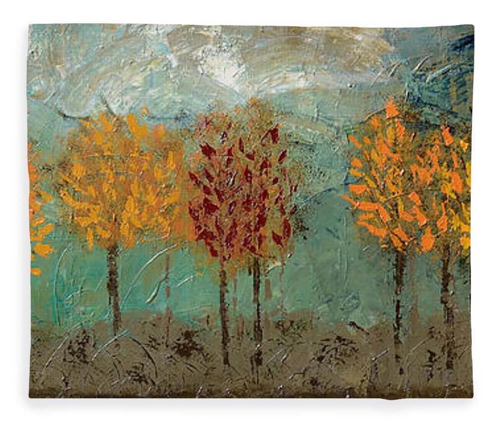 Trees Fleece Blanket featuring the painting Edge of the Forest II by Linda Bailey