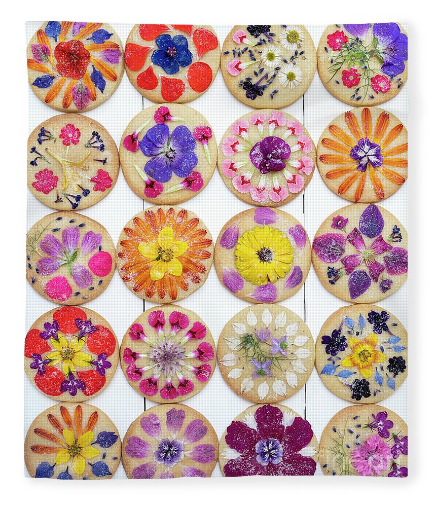 Edible Flowers Fleece Blanket featuring the photograph Edible Flower Shortbread Biscuits Pattern by Tim Gainey