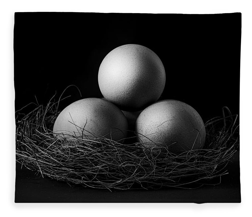 Eggs Fleece Blanket featuring the photograph Egg nest in black and white by Alessandra RC