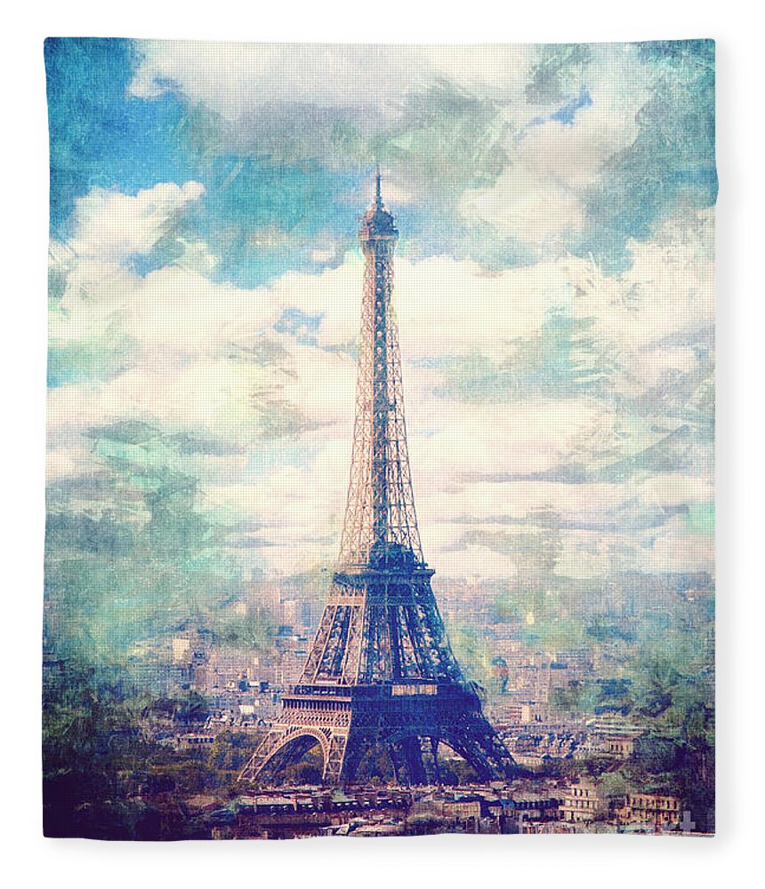 Eiffel Tower Fleece Blanket featuring the digital art Eiffel Tower by Phil Perkins