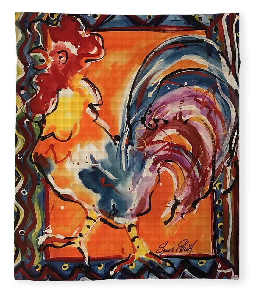Chicken Fleece Blanket featuring the painting El Pollo by Elaine Elliott