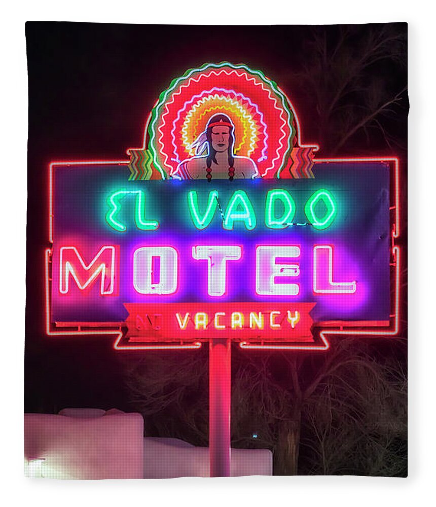 Route 66 Fleece Blanket featuring the photograph El Vado Neon Sign - Route 66 - Albuquerque, NM by Susan Rissi Tregoning