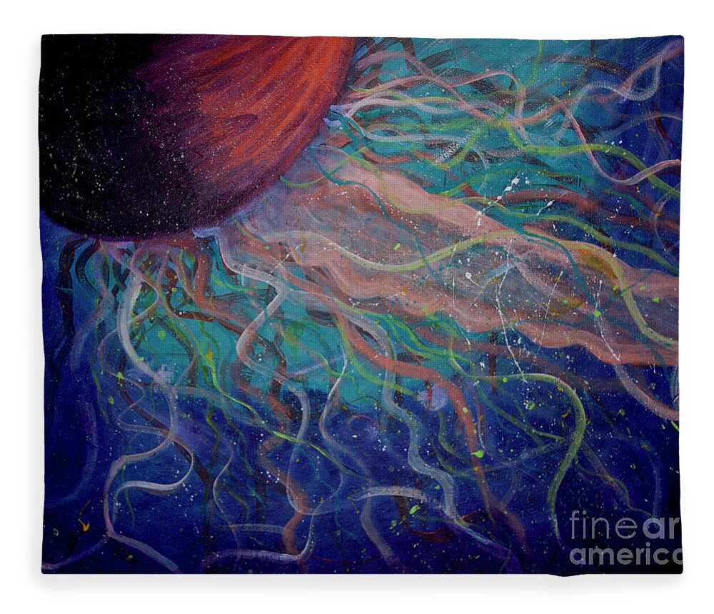 Jellyfish Wall Art Fleece Blanket featuring the painting Electric Jellyfish 1 by Mike Mooney