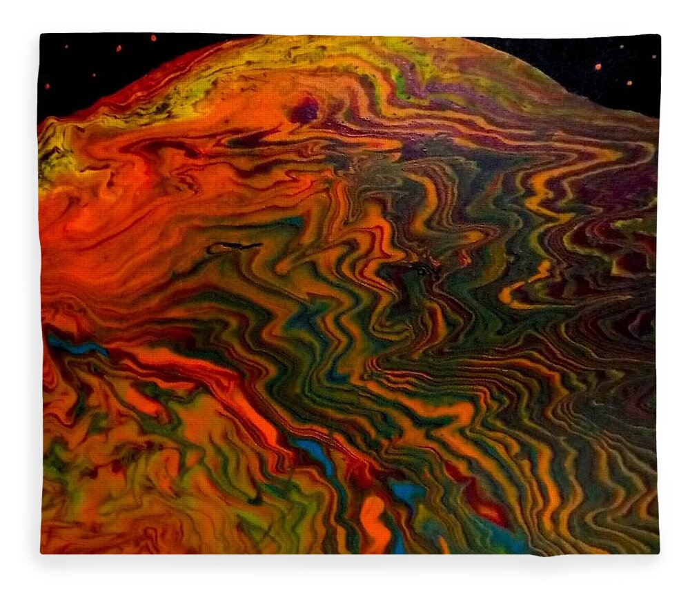Glow Fleece Blanket featuring the painting Electric Sunset by Anna Adams