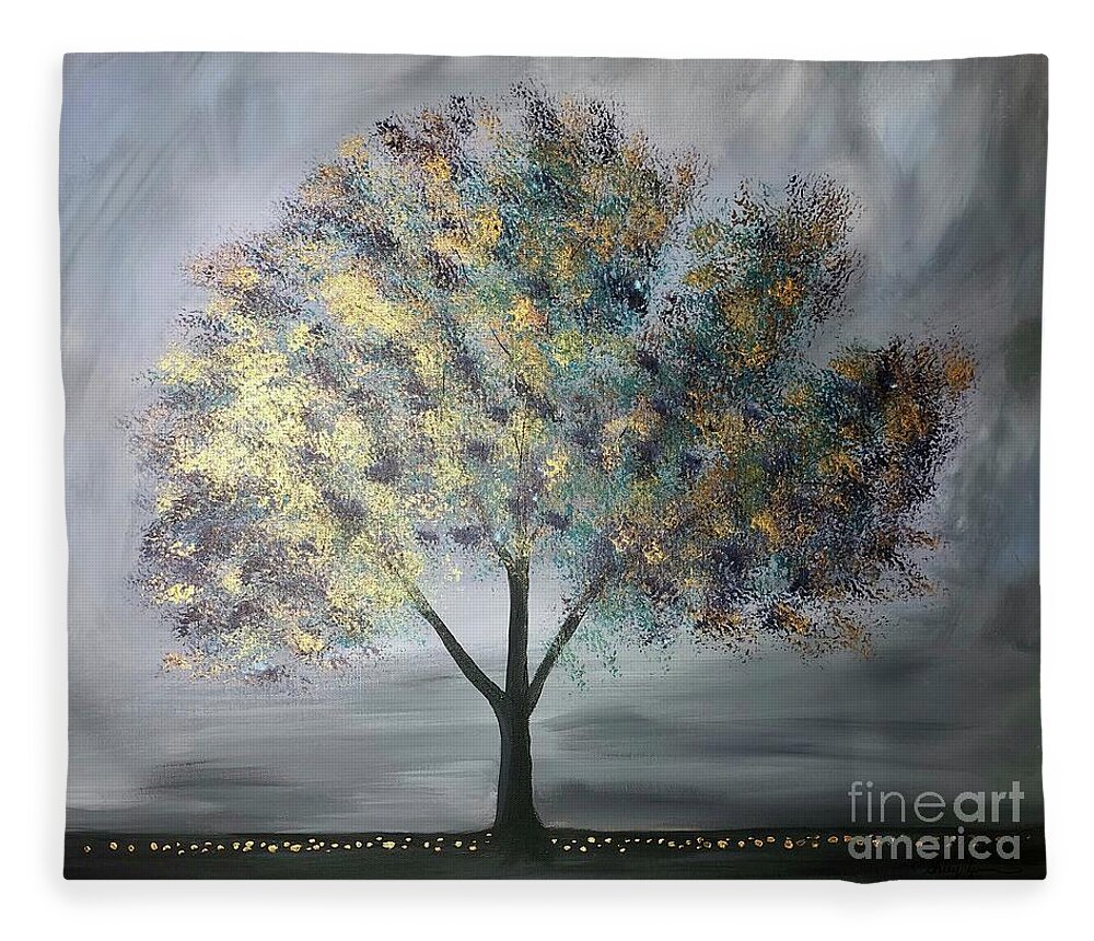 Tree Fleece Blanket featuring the painting Elegant Tree by Stacey Zimmerman